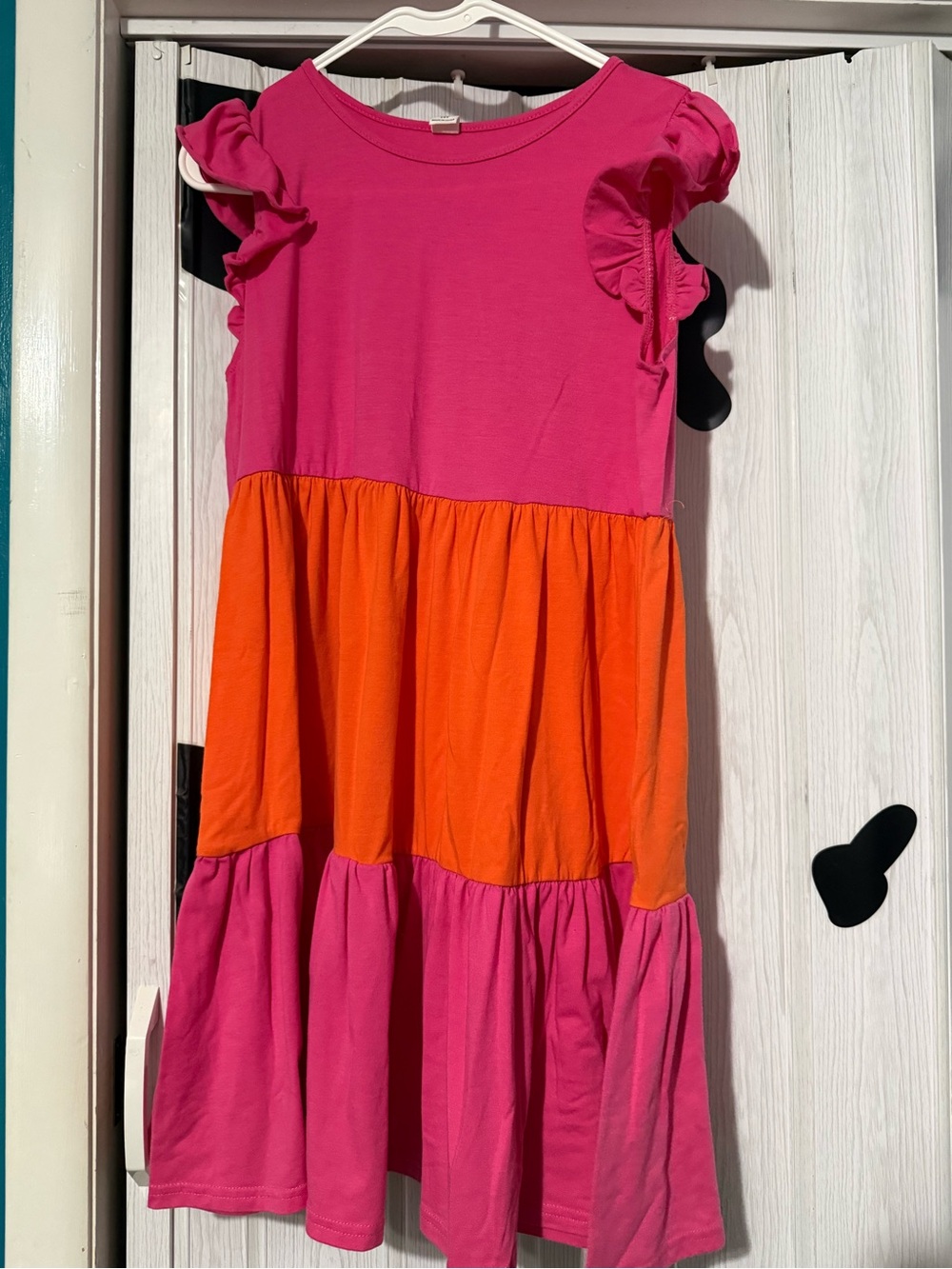 SHEIN Pink & Orange Colorblock Flutter Sleeve Dress